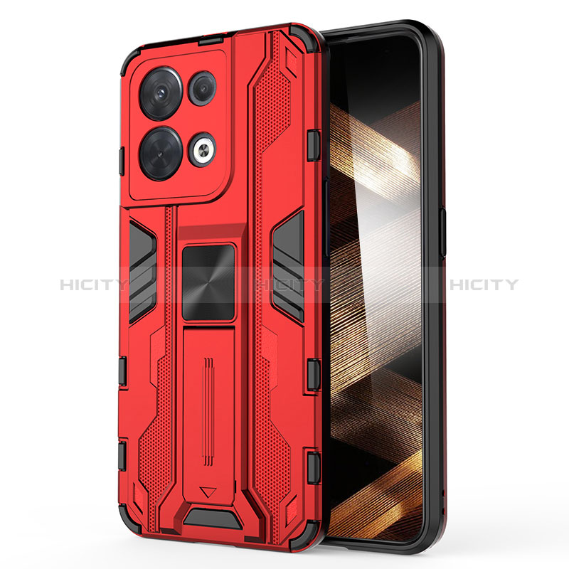 Coque Contour Silicone et Plastique Housse Etui Mat avec Aimant Magnetique Support KC1 pour Xiaomi Redmi Note 13 Pro 5G Rouge Plus