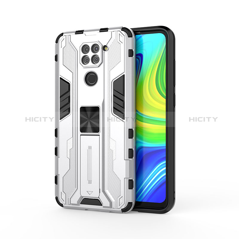 Coque Contour Silicone et Plastique Housse Etui Mat avec Aimant Magnetique Support KC1 pour Xiaomi Redmi Note 9 Argent Plus