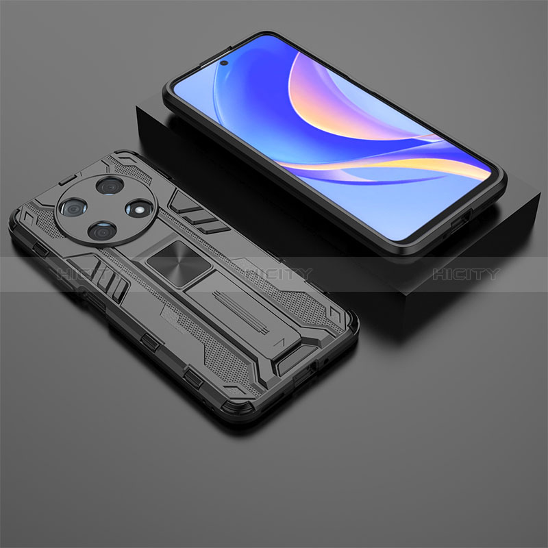 Coque Contour Silicone et Plastique Housse Etui Mat avec Aimant Magnetique Support KC2 pour Huawei Enjoy 50 Pro Noir Plus