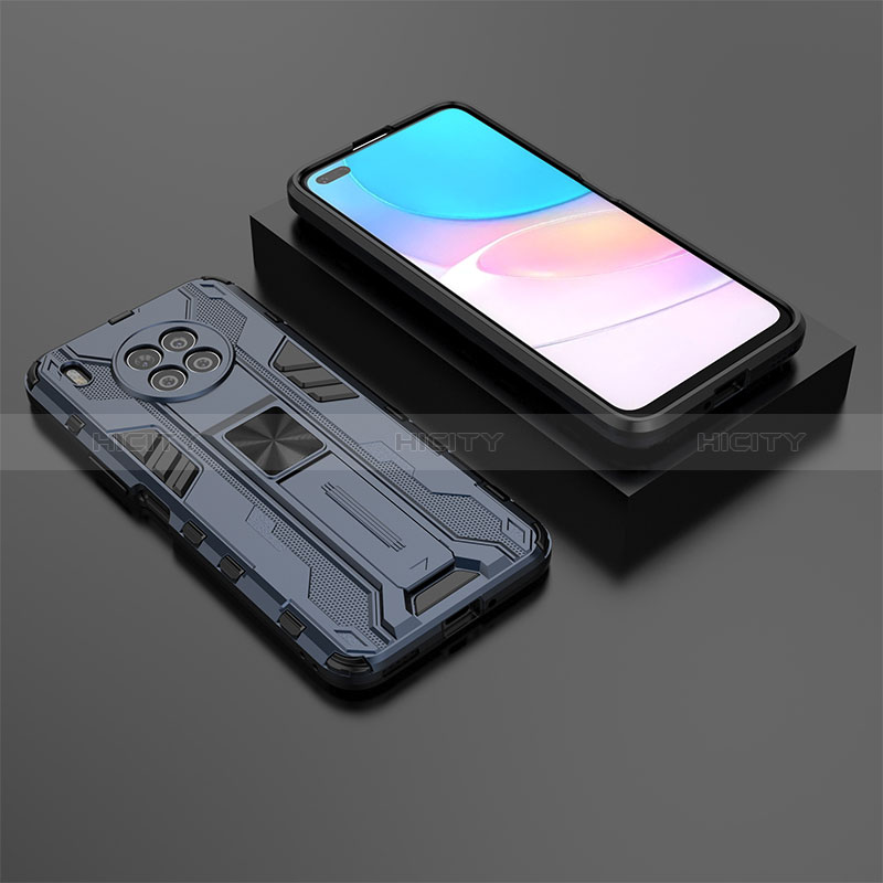 Coque Contour Silicone et Plastique Housse Etui Mat avec Aimant Magnetique Support KC2 pour Huawei Honor 50 Lite Bleu Plus