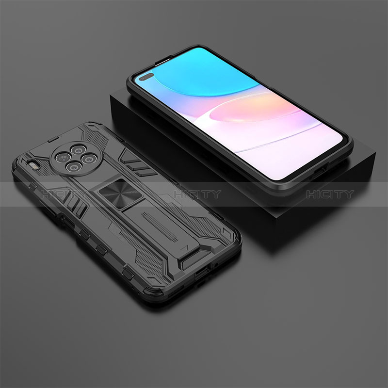 Coque Contour Silicone et Plastique Housse Etui Mat avec Aimant Magnetique Support KC2 pour Huawei Honor 50 Lite Noir Plus