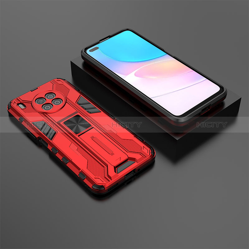 Coque Contour Silicone et Plastique Housse Etui Mat avec Aimant Magnetique Support KC2 pour Huawei Honor 50 Lite Rouge Plus