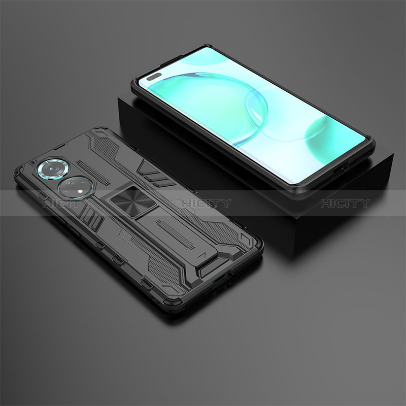 Coque Contour Silicone et Plastique Housse Etui Mat avec Aimant Magnetique Support KC2 pour Huawei Honor 50 Pro 5G Noir Plus