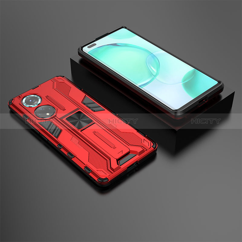 Coque Contour Silicone et Plastique Housse Etui Mat avec Aimant Magnetique Support KC2 pour Huawei Honor 50 Pro 5G Rouge Plus