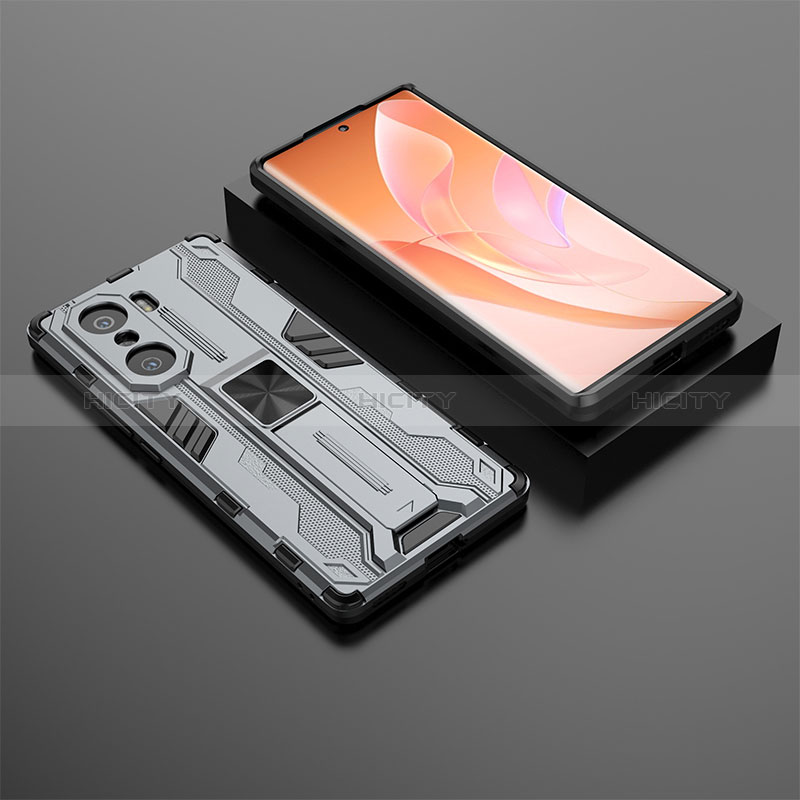 Coque Contour Silicone et Plastique Housse Etui Mat avec Aimant Magnetique Support KC2 pour Huawei Honor 60 Pro 5G Gris Plus