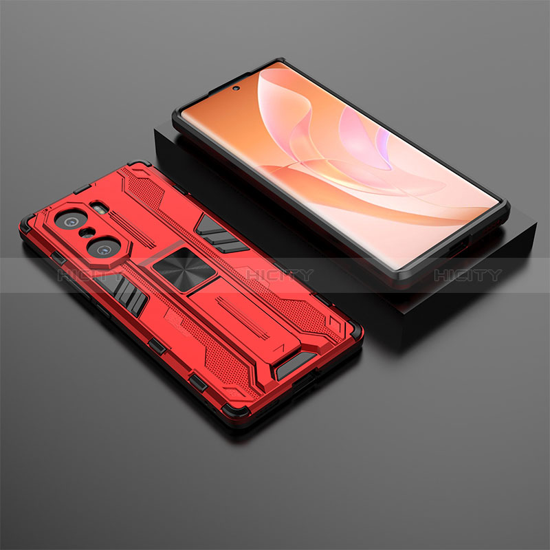 Coque Contour Silicone et Plastique Housse Etui Mat avec Aimant Magnetique Support KC2 pour Huawei Honor 60 Pro 5G Rouge Plus