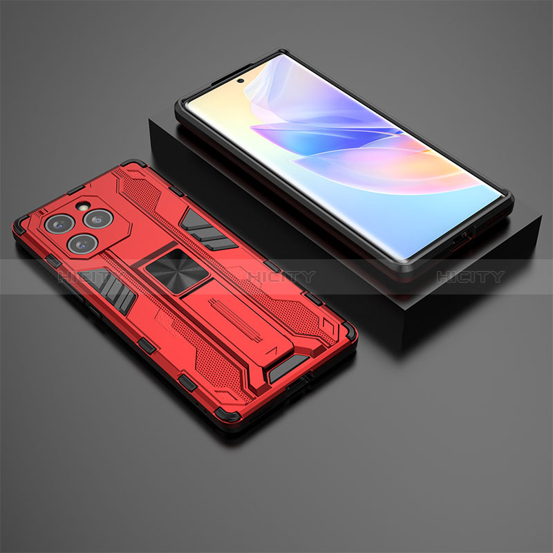 Coque Contour Silicone et Plastique Housse Etui Mat avec Aimant Magnetique Support KC2 pour Huawei Honor 60 SE 5G Rouge Plus