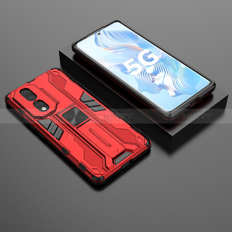 Coque Contour Silicone et Plastique Housse Etui Mat avec Aimant Magnetique Support KC2 pour Huawei Honor 80 5G Rouge Plus