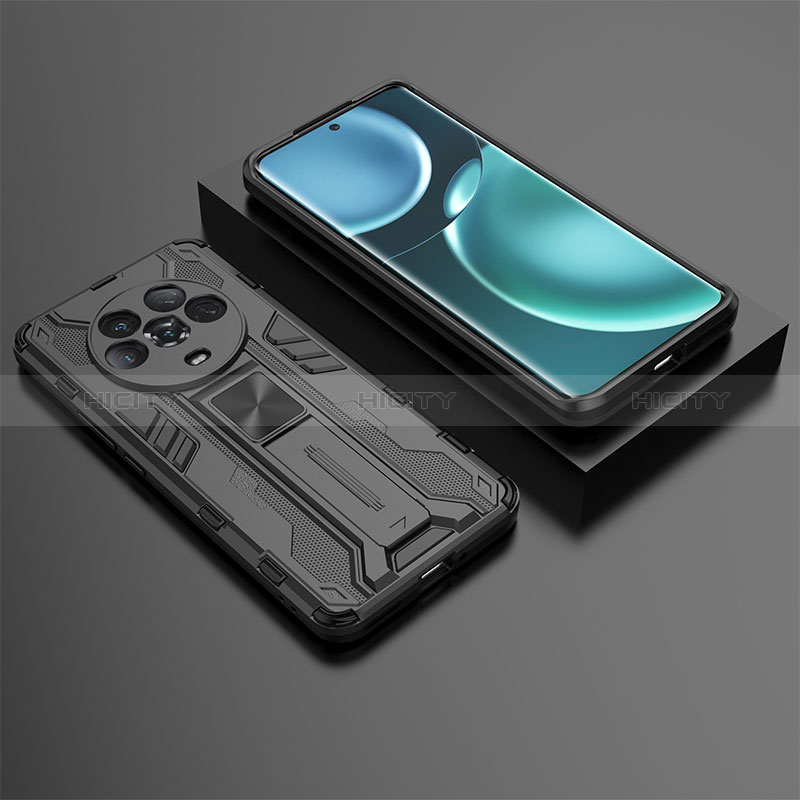 Coque Contour Silicone et Plastique Housse Etui Mat avec Aimant Magnetique Support KC2 pour Huawei Honor Magic4 5G Noir Plus