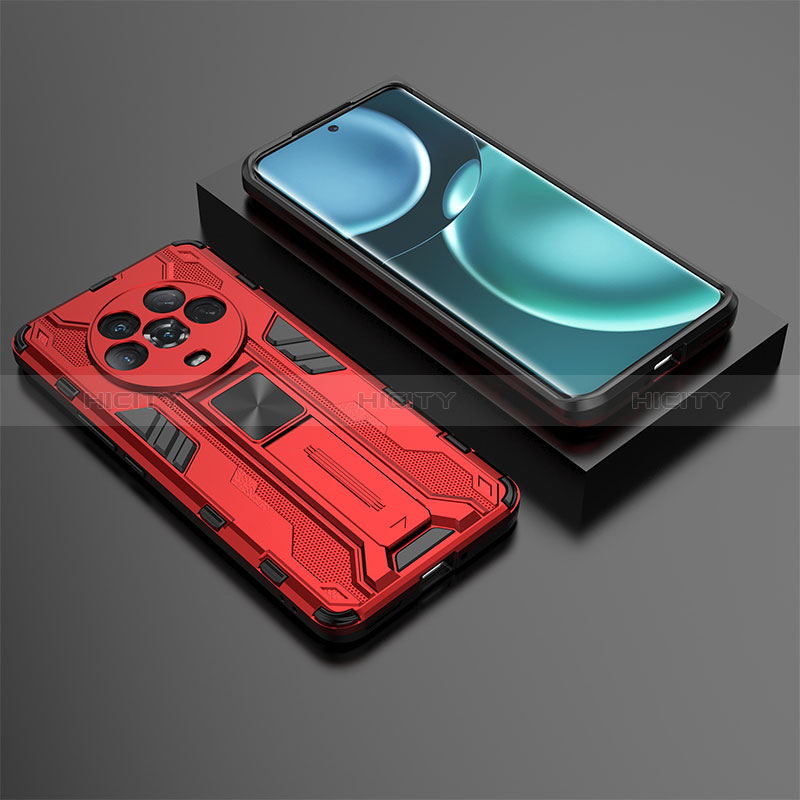 Coque Contour Silicone et Plastique Housse Etui Mat avec Aimant Magnetique Support KC2 pour Huawei Honor Magic4 5G Rouge Plus