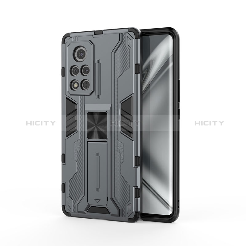 Coque Contour Silicone et Plastique Housse Etui Mat avec Aimant Magnetique Support KC2 pour Huawei Honor V40 5G Gris Plus