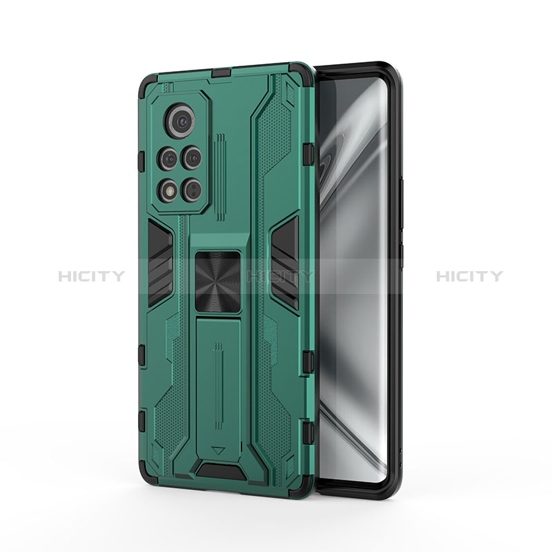 Coque Contour Silicone et Plastique Housse Etui Mat avec Aimant Magnetique Support KC2 pour Huawei Honor V40 5G Vert Plus