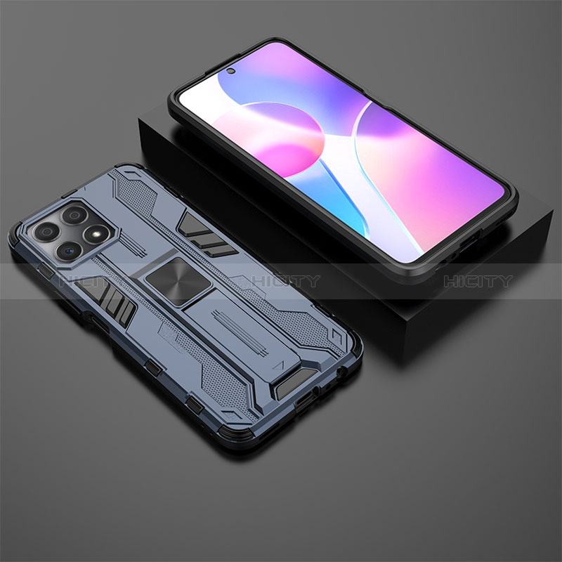 Coque Contour Silicone et Plastique Housse Etui Mat avec Aimant Magnetique Support KC2 pour Huawei Honor X30i Bleu Plus