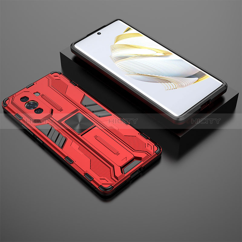 Coque Contour Silicone et Plastique Housse Etui Mat avec Aimant Magnetique Support KC2 pour Huawei Nova 10 Rouge Plus