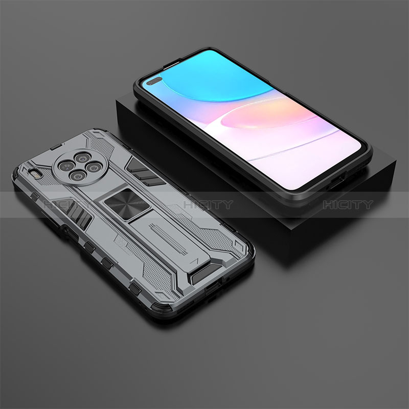 Coque Contour Silicone et Plastique Housse Etui Mat avec Aimant Magnetique Support KC2 pour Huawei Nova 8i Gris Plus