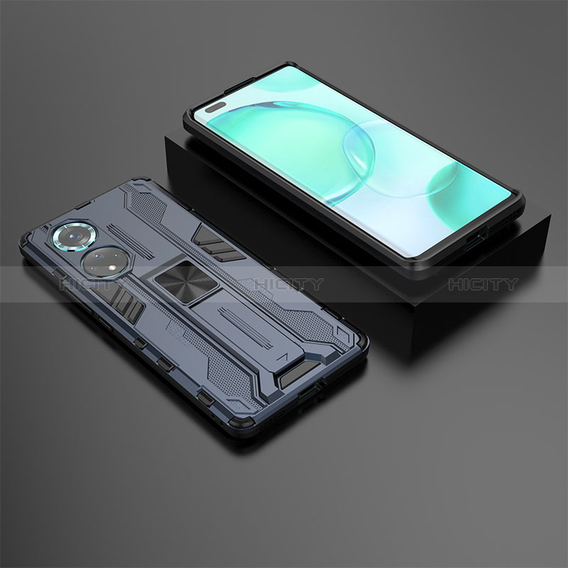 Coque Contour Silicone et Plastique Housse Etui Mat avec Aimant Magnetique Support KC2 pour Huawei Nova 9 Pro Bleu Plus