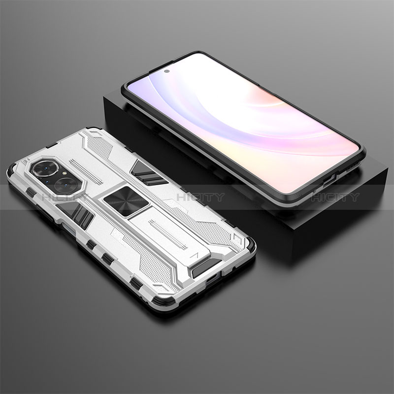 Coque Contour Silicone et Plastique Housse Etui Mat avec Aimant Magnetique Support KC2 pour Huawei Nova 9 SE Blanc Plus