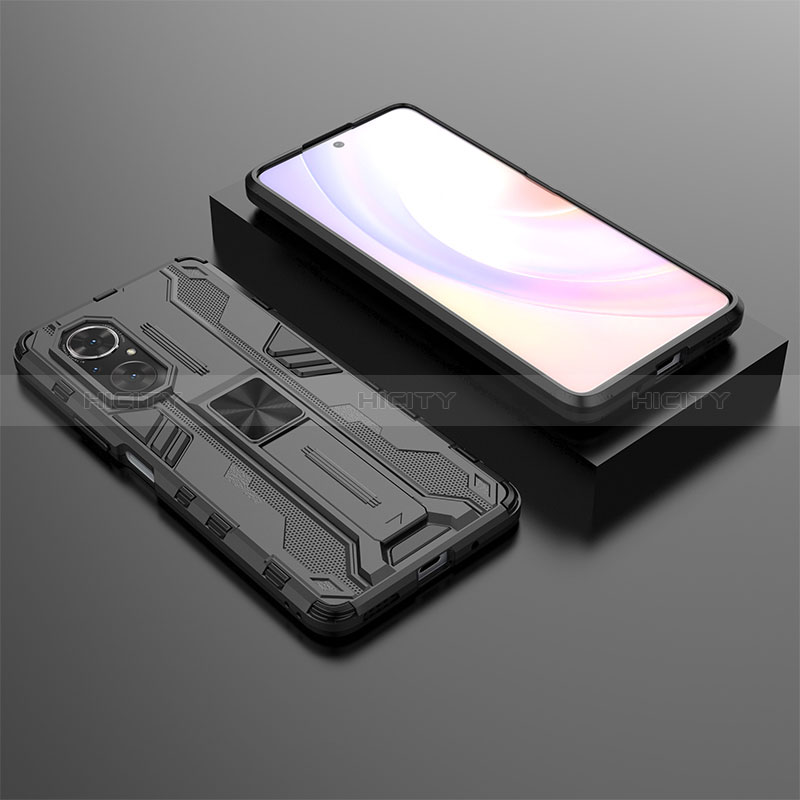 Coque Contour Silicone et Plastique Housse Etui Mat avec Aimant Magnetique Support KC2 pour Huawei Nova 9 SE Noir Plus