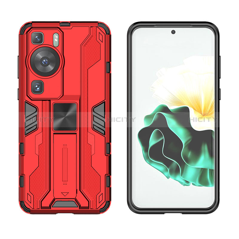 Coque Contour Silicone et Plastique Housse Etui Mat avec Aimant Magnetique Support KC2 pour Huawei P60 Plus