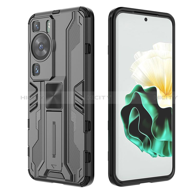 Coque Contour Silicone et Plastique Housse Etui Mat avec Aimant Magnetique Support KC2 pour Huawei P60 Pro Plus