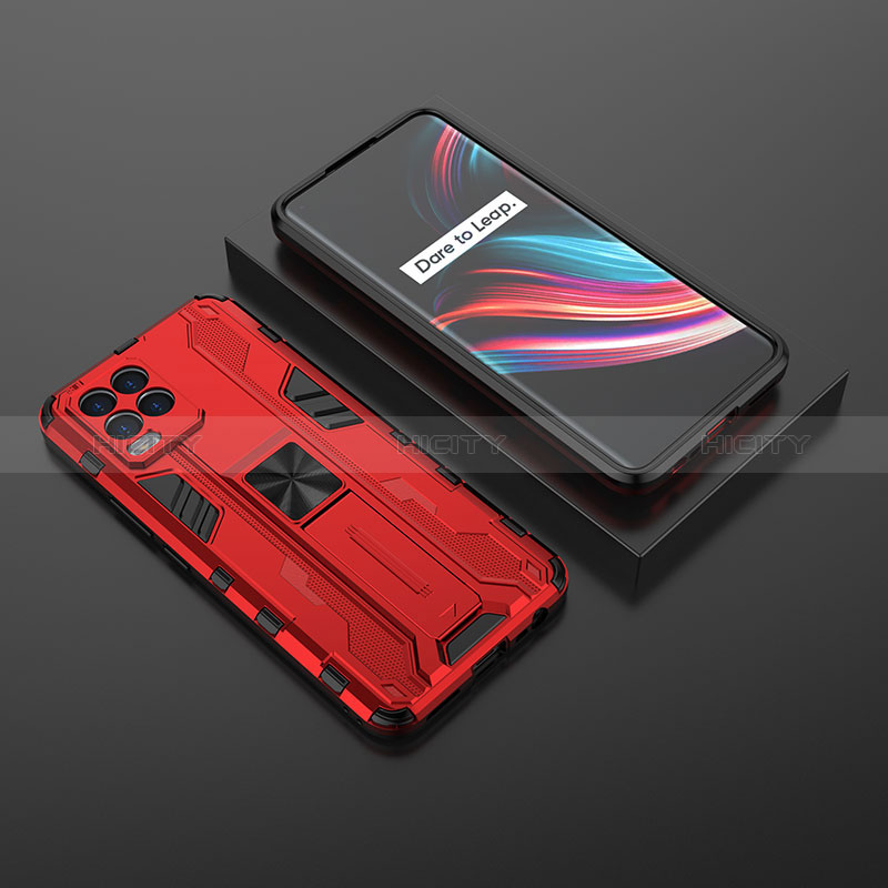 Coque Contour Silicone et Plastique Housse Etui Mat avec Aimant Magnetique Support KC2 pour Realme 8 Pro Rouge Plus