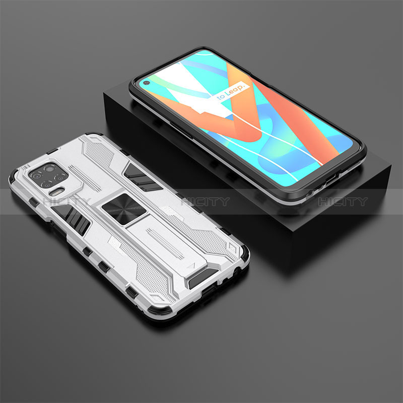 Coque Contour Silicone et Plastique Housse Etui Mat avec Aimant Magnetique Support KC2 pour Realme 8s 5G Blanc Plus