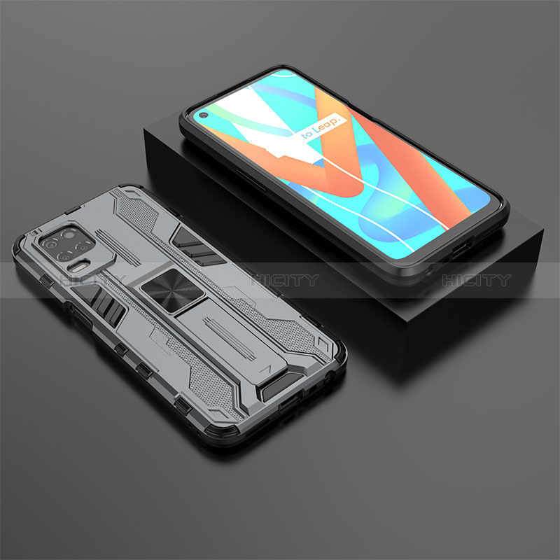 Coque Contour Silicone et Plastique Housse Etui Mat avec Aimant Magnetique Support KC2 pour Realme 8s 5G Gris Plus