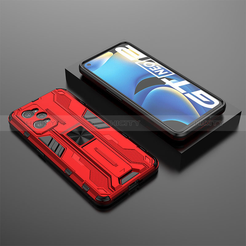 Coque Contour Silicone et Plastique Housse Etui Mat avec Aimant Magnetique Support KC2 pour Realme Q5 Pro 5G Rouge Plus