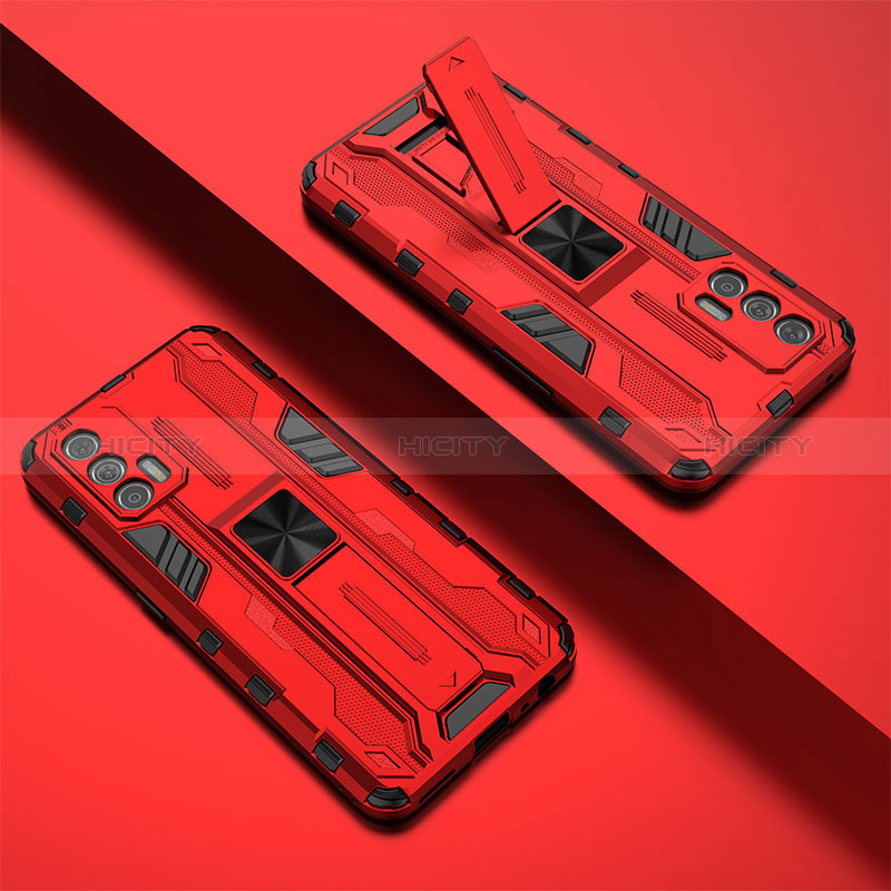 Coque Contour Silicone et Plastique Housse Etui Mat avec Aimant Magnetique Support KC2 pour Realme X7 Max 5G Rouge Plus