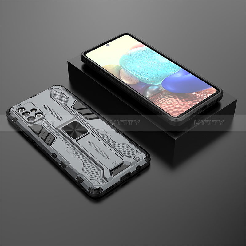 Coque Contour Silicone et Plastique Housse Etui Mat avec Aimant Magnetique Support KC2 pour Samsung Galaxy A71 4G A715 Gris Plus