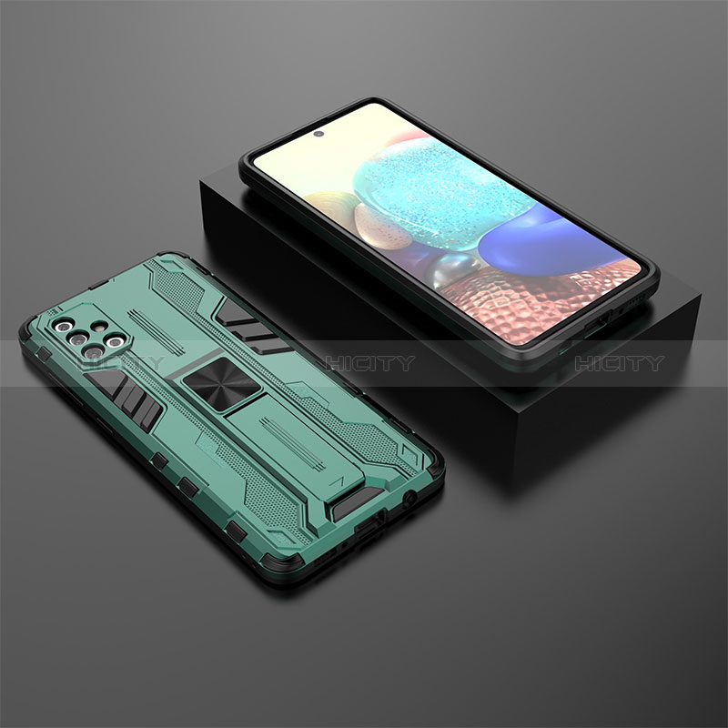 Coque Contour Silicone et Plastique Housse Etui Mat avec Aimant Magnetique Support KC2 pour Samsung Galaxy A71 4G A715 Vert Plus