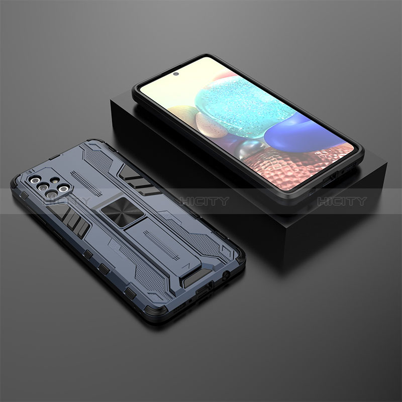 Coque Contour Silicone et Plastique Housse Etui Mat avec Aimant Magnetique Support KC2 pour Samsung Galaxy A71 5G Bleu Plus