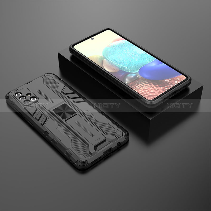 Coque Contour Silicone et Plastique Housse Etui Mat avec Aimant Magnetique Support KC2 pour Samsung Galaxy A71 5G Noir Plus