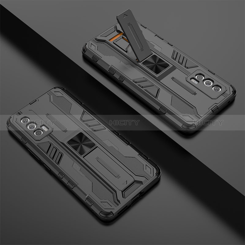 Coque Contour Silicone et Plastique Housse Etui Mat avec Aimant Magnetique Support KC2 pour Vivo iQOO 7 India 5G Noir Plus