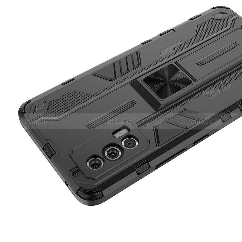 Coque Contour Silicone et Plastique Housse Etui Mat avec Aimant Magnetique Support KC2 pour Vivo iQOO 7 India 5G Plus