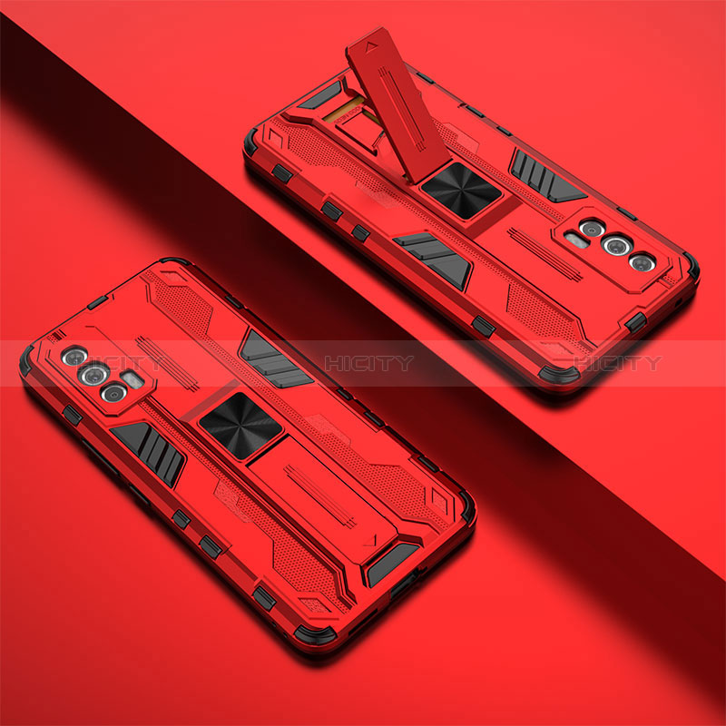 Coque Contour Silicone et Plastique Housse Etui Mat avec Aimant Magnetique Support KC2 pour Vivo iQOO Neo5 5G Rouge Plus