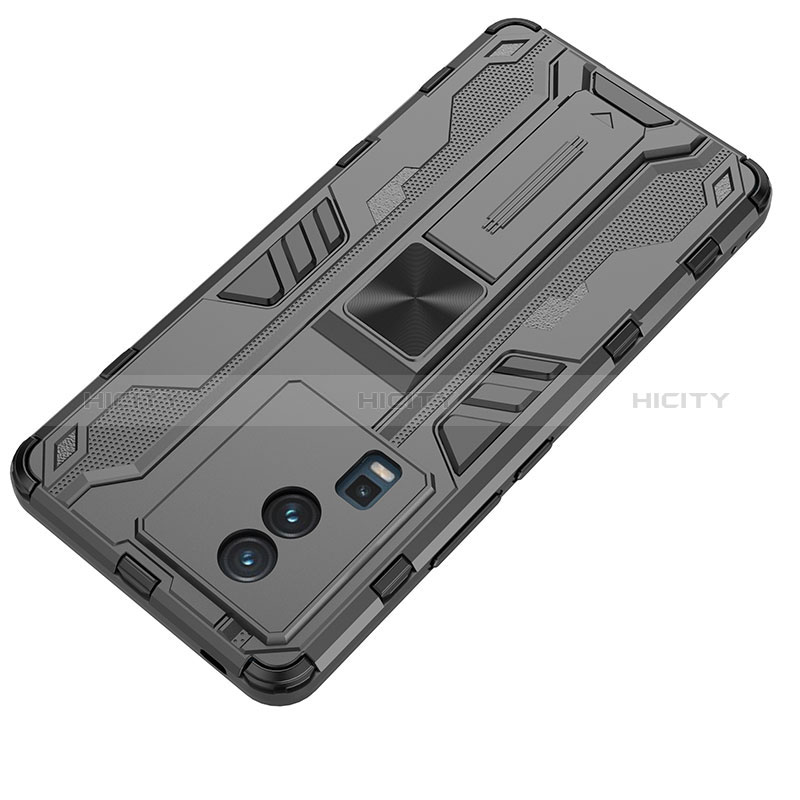 Coque Contour Silicone et Plastique Housse Etui Mat avec Aimant Magnetique Support KC2 pour Vivo iQOO Neo7 5G Plus