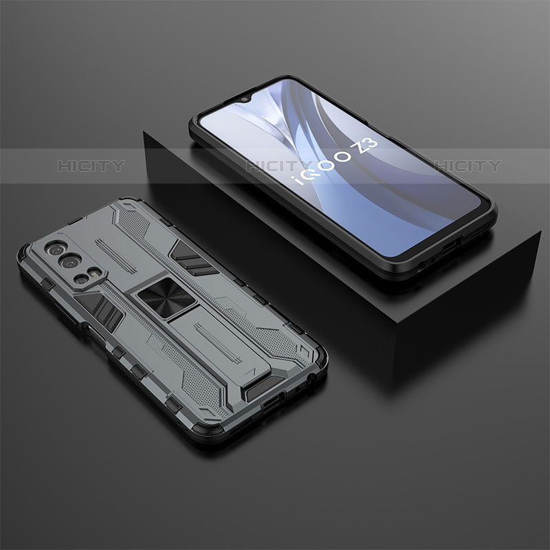 Coque Contour Silicone et Plastique Housse Etui Mat avec Aimant Magnetique Support KC2 pour Vivo iQOO Z3 5G Gris Plus