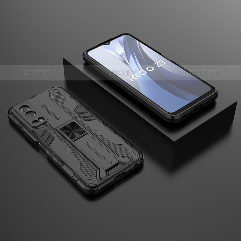 Coque Contour Silicone et Plastique Housse Etui Mat avec Aimant Magnetique Support KC2 pour Vivo iQOO Z3 5G Noir Plus