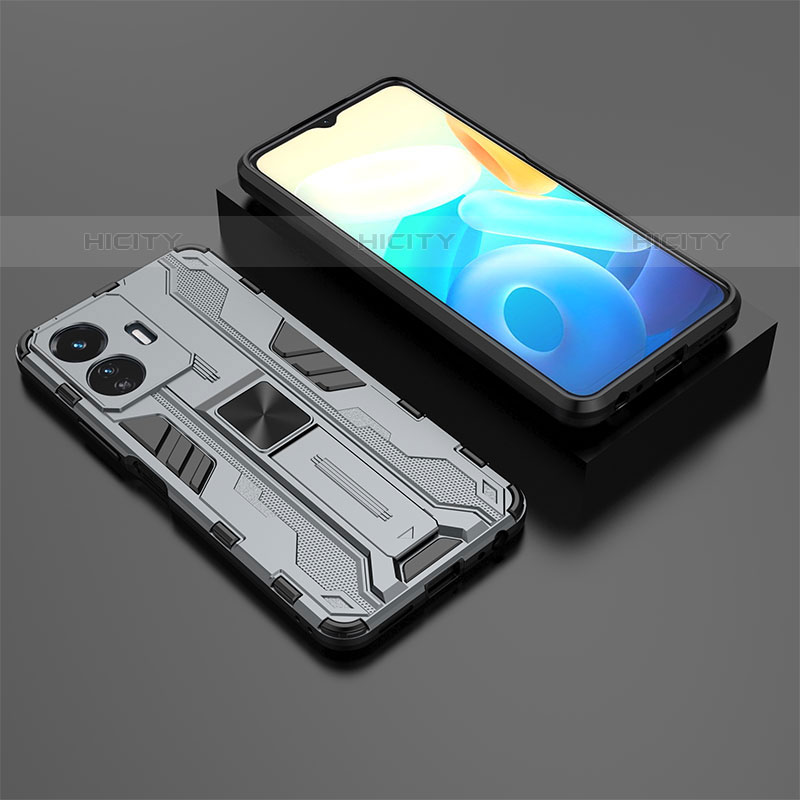 Coque Contour Silicone et Plastique Housse Etui Mat avec Aimant Magnetique Support KC2 pour Vivo iQOO Z6 Lite 5G Plus