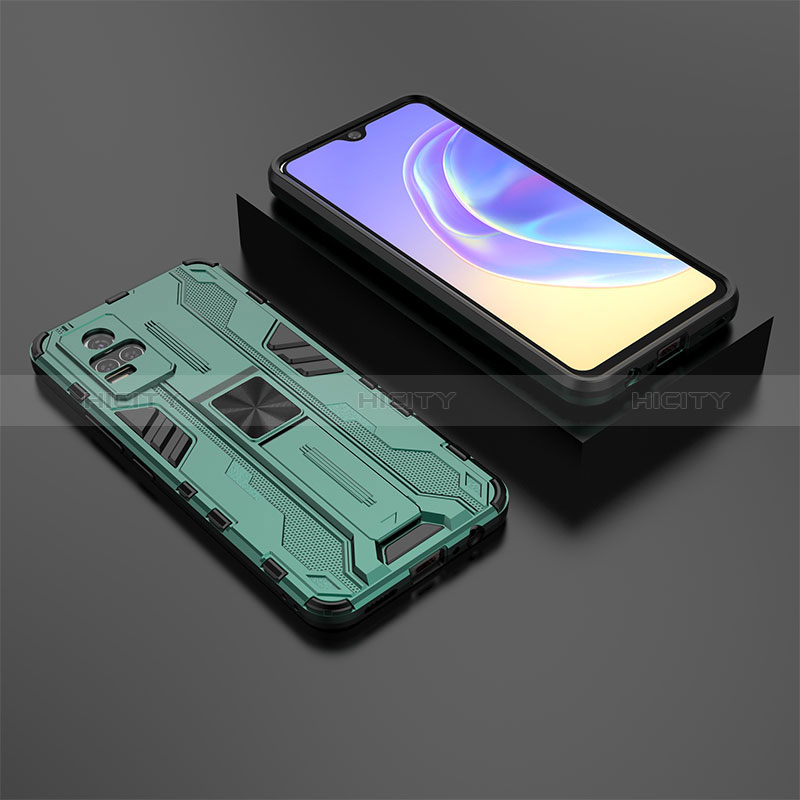 Coque Contour Silicone et Plastique Housse Etui Mat avec Aimant Magnetique Support KC2 pour Vivo V21e 4G Plus