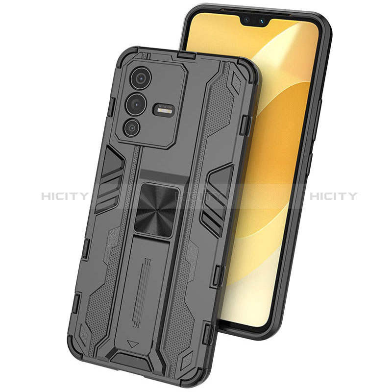 Coque Contour Silicone et Plastique Housse Etui Mat avec Aimant Magnetique Support KC2 pour Vivo V23 5G Plus