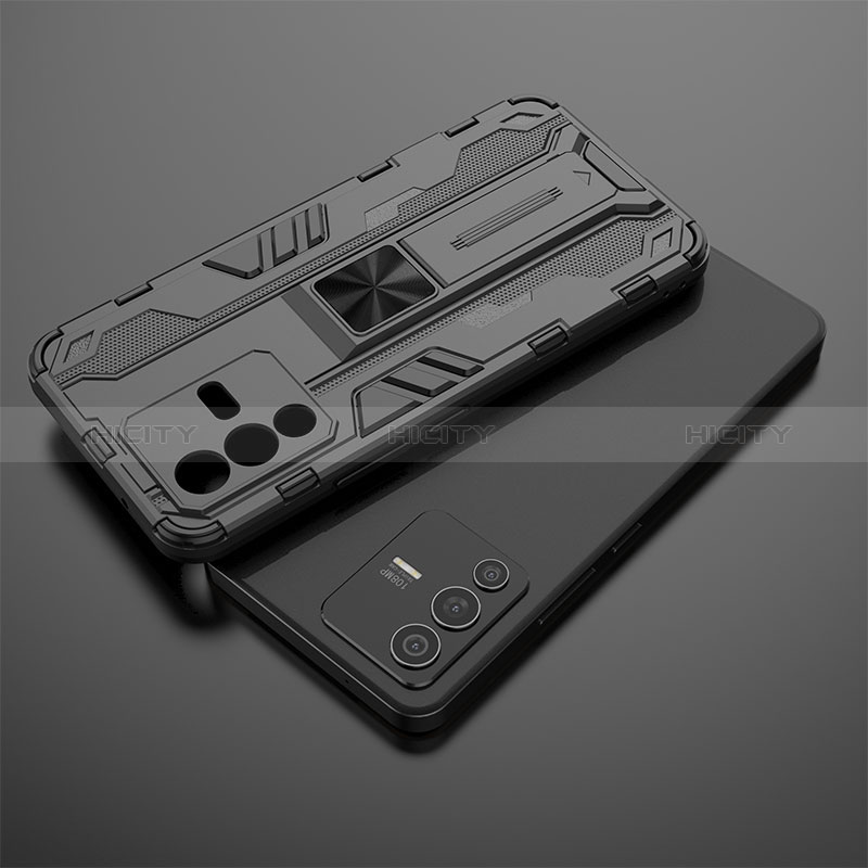 Coque Contour Silicone et Plastique Housse Etui Mat avec Aimant Magnetique Support KC2 pour Vivo V23 5G Plus