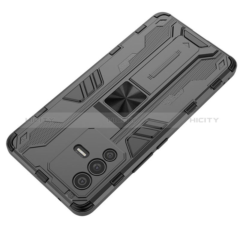 Coque Contour Silicone et Plastique Housse Etui Mat avec Aimant Magnetique Support KC2 pour Vivo V23 Pro 5G Plus