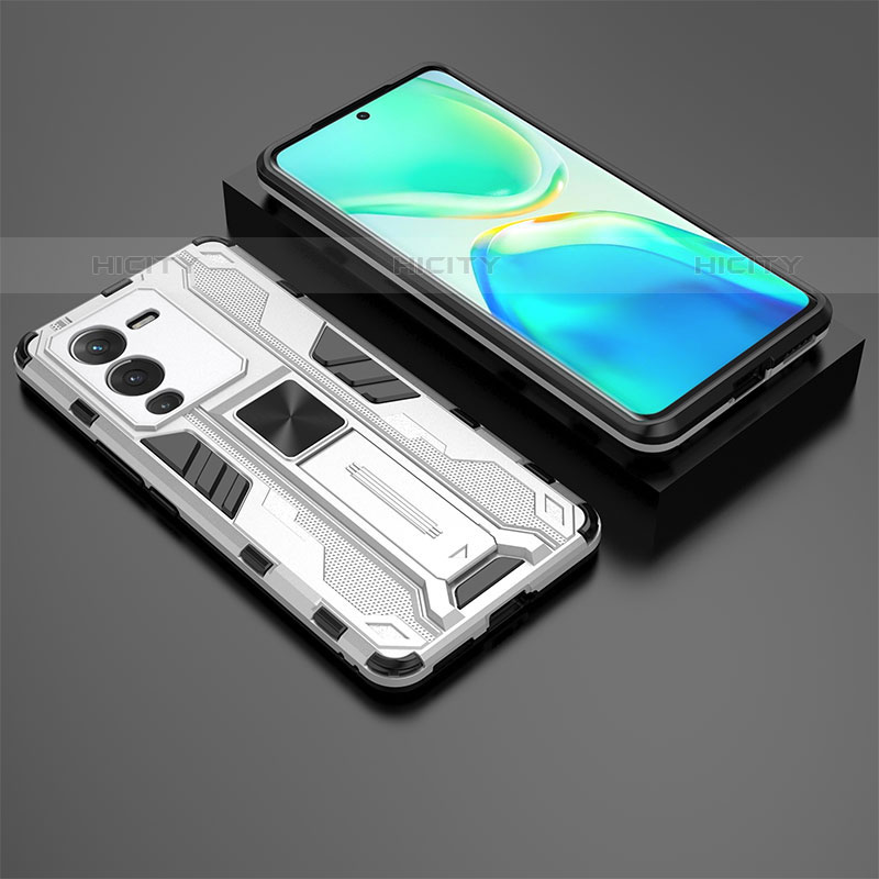 Coque Contour Silicone et Plastique Housse Etui Mat avec Aimant Magnetique Support KC2 pour Vivo V25 Pro 5G Plus