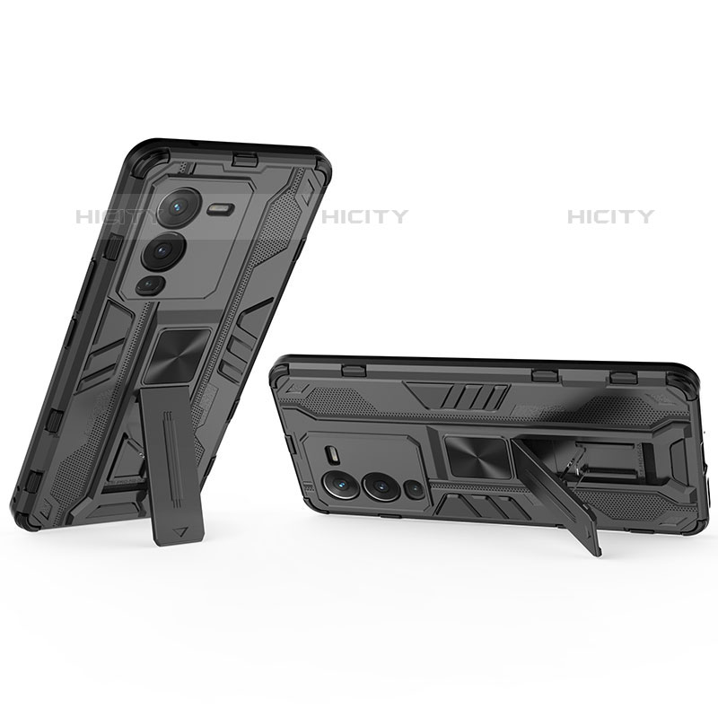 Coque Contour Silicone et Plastique Housse Etui Mat avec Aimant Magnetique Support KC2 pour Vivo V25 Pro 5G Plus