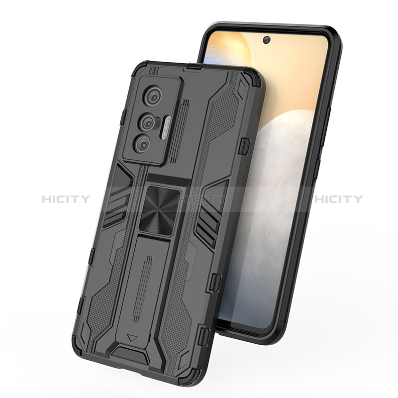 Coque Contour Silicone et Plastique Housse Etui Mat avec Aimant Magnetique Support KC2 pour Vivo X70 5G Plus