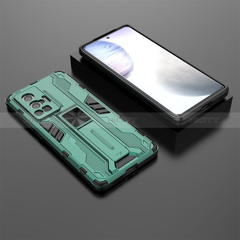 Coque Contour Silicone et Plastique Housse Etui Mat avec Aimant Magnetique Support KC2 pour Vivo X70 Pro 5G Plus