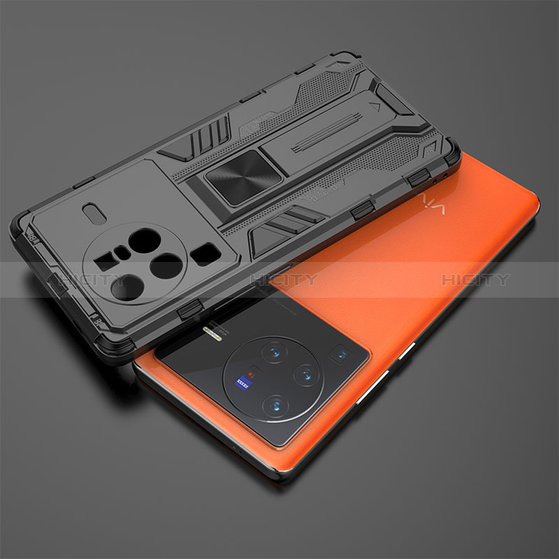 Coque Contour Silicone et Plastique Housse Etui Mat avec Aimant Magnetique Support KC2 pour Vivo X80 Pro 5G Plus