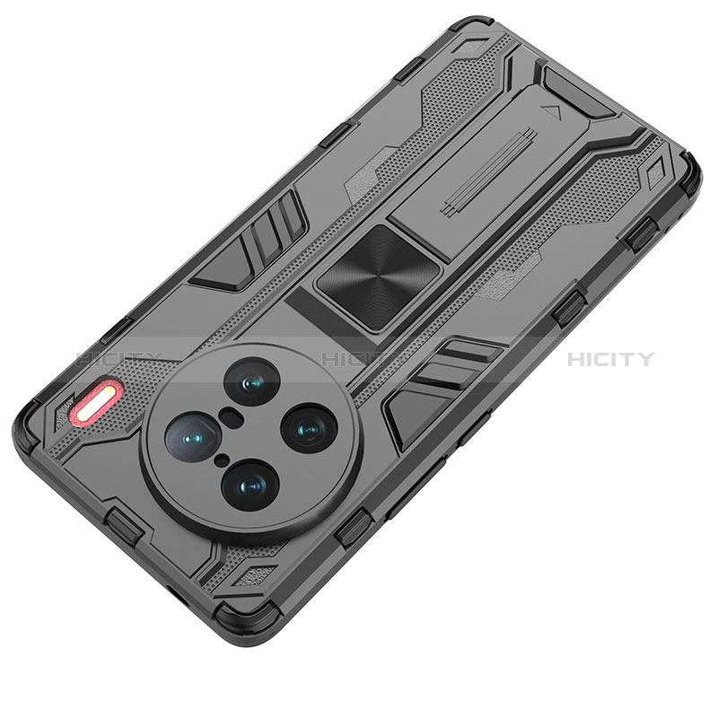 Coque Contour Silicone et Plastique Housse Etui Mat avec Aimant Magnetique Support KC2 pour Vivo X90 Pro+ Plus 5G Plus